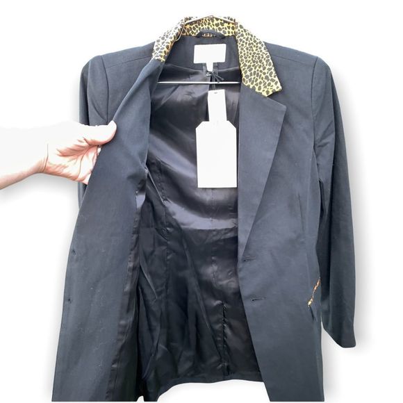 Current Elliott Calla Tailored Black Blazer Leopard Print Size 2 - Picture 9 of 9